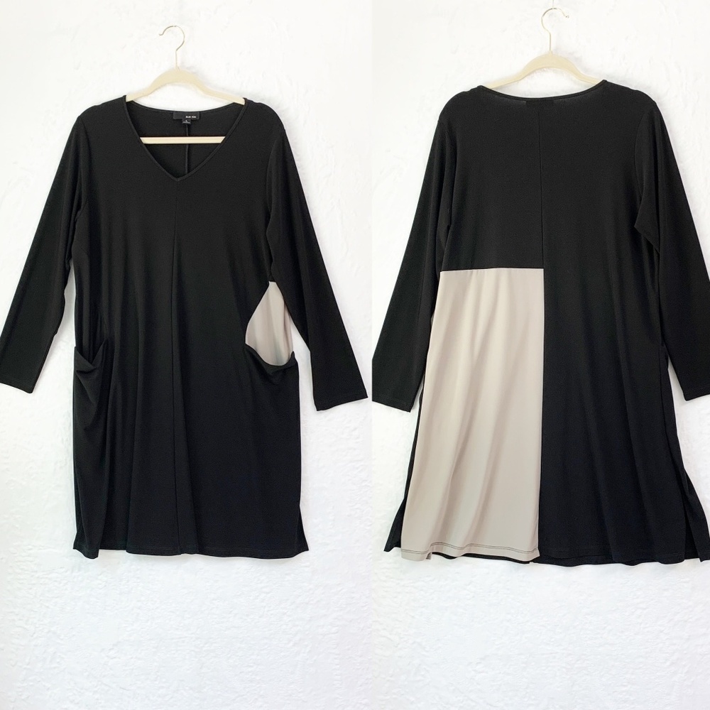 Sun Kim Ponte Knit Color Block Long Sleeve Tunic Dress Sz L